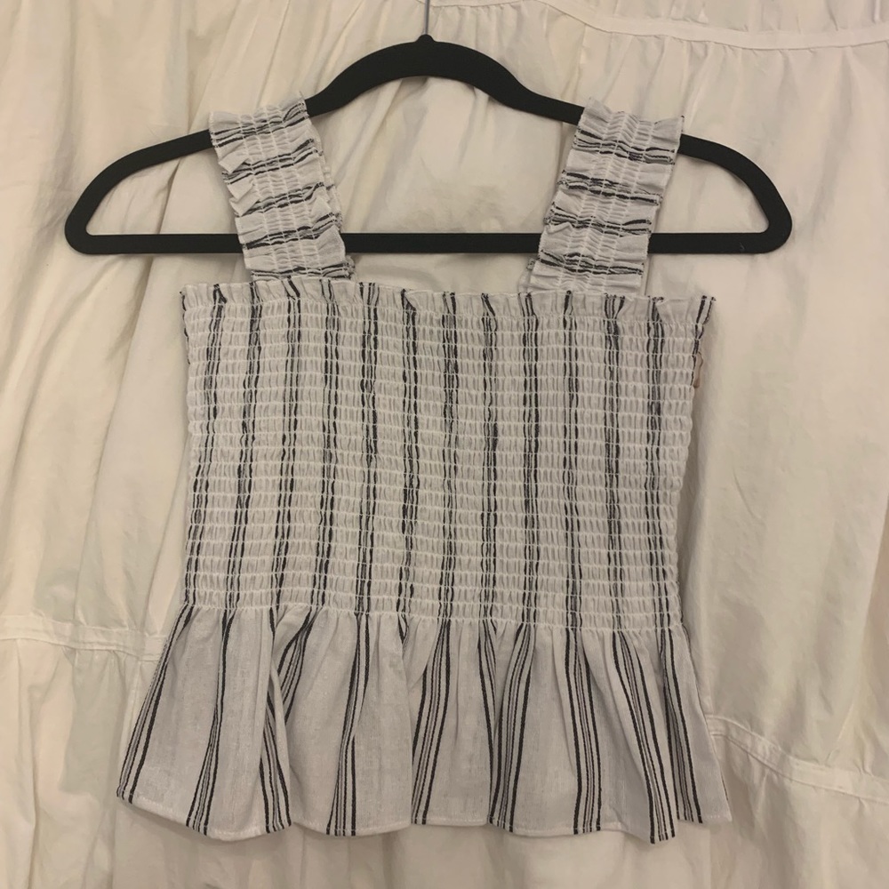 Black/white striped ruched top